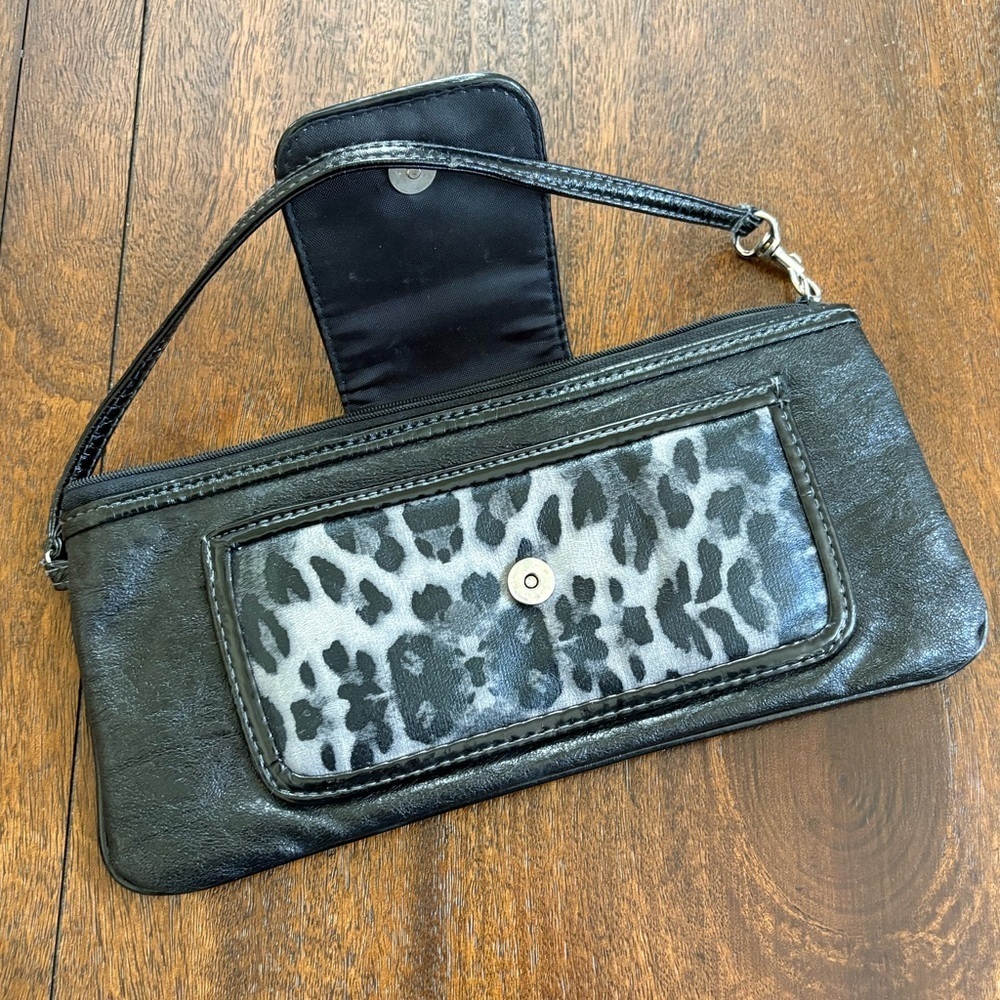 Y2K XOXO Black & Gray Cheetah Print Wristlet Wallet Clutch Faux Leather - Picture 3 of 10